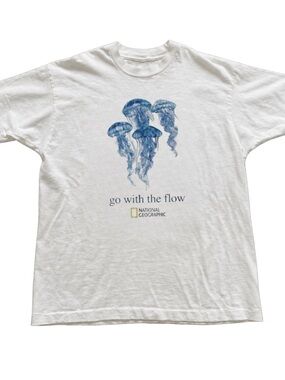 White Short Sleeve Tee with Blue Jellyfish Graphic